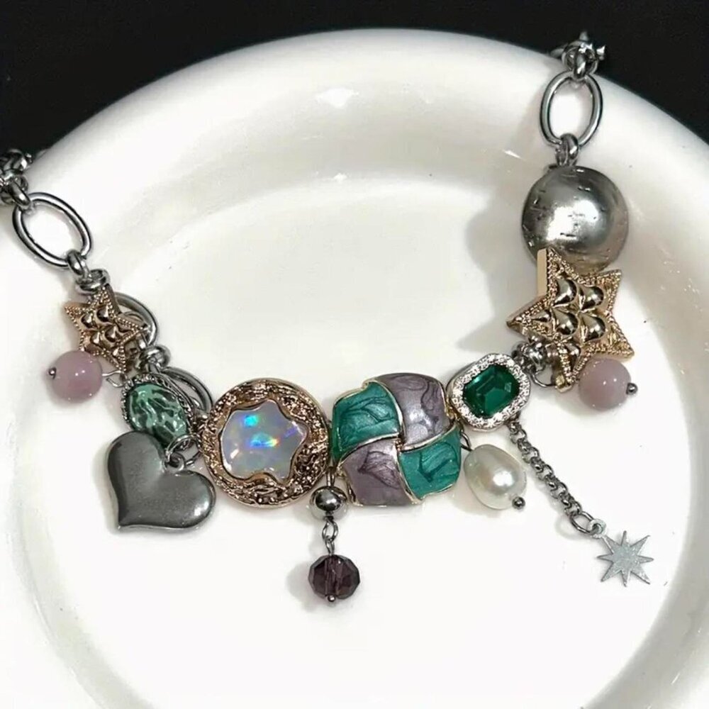 Boho Grunge Star & Faux Pearl Pendant Chunky Choker Necklace - Picture 2 of 3